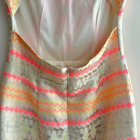 Minuet Aztec Print Neon and Gold Cocktail Dress, Open Back Dress, Medium - Picture 15 of 16